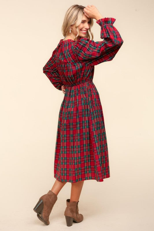 Noel Plaid Midi Dress