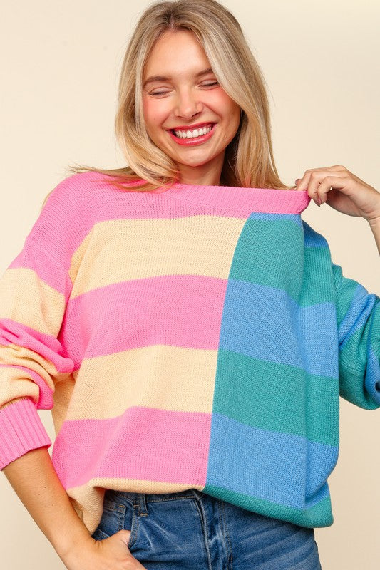 Sunny Color Block Striped Sweater