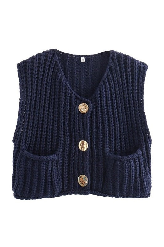 Grace Sweater Vest with Gold Statement Buttons