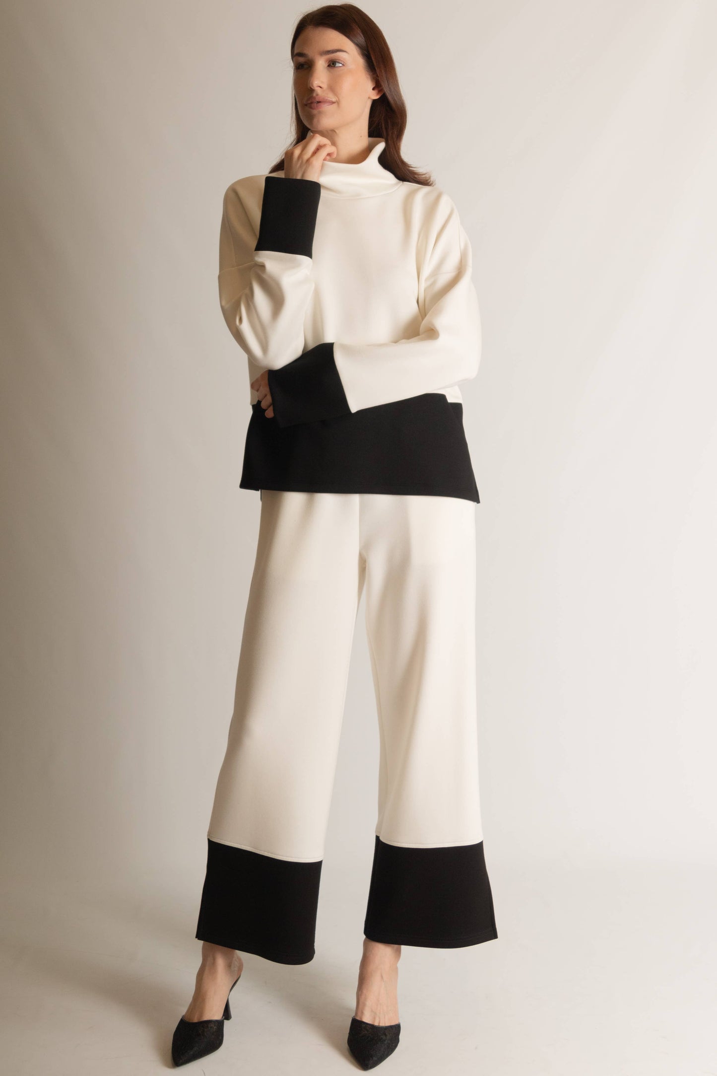 P. CILL Butter Modal Color Block Mock Neck Top & Pant Set