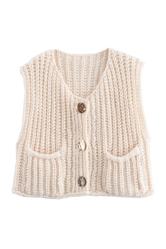 Grace Sweater Vest with Gold Statement Buttons