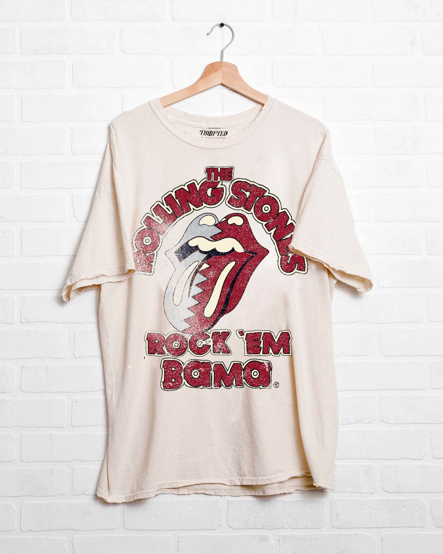 Bama x Rolling Stones Rock 'Em Off White Thrifted Tee