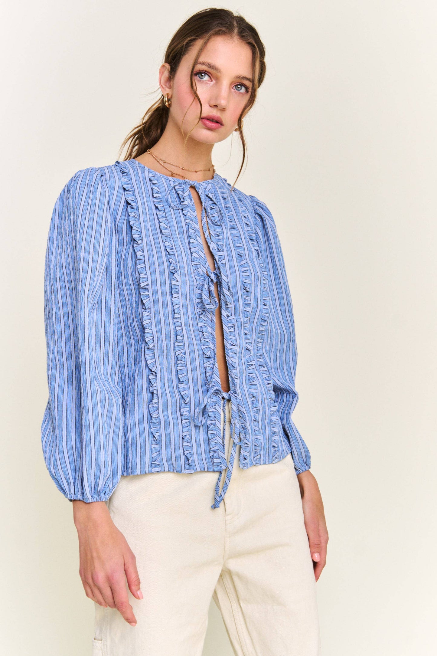 Betsy Blue Striped Long Sleeve Blouse