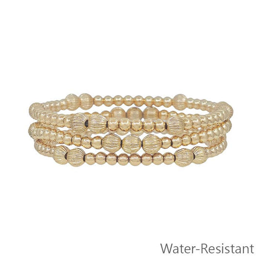 Small Gold Textured Beaded Set of 3 Stretch Bracelets