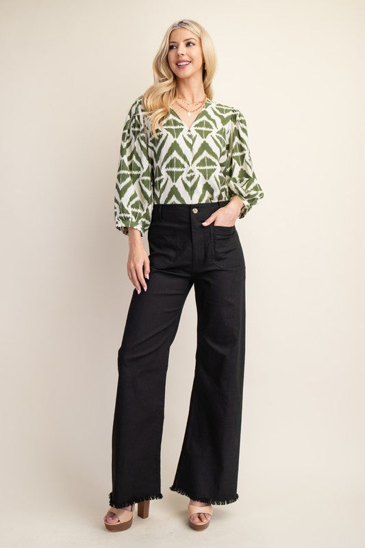 High Waisted Flared Pants with Frayed Hem