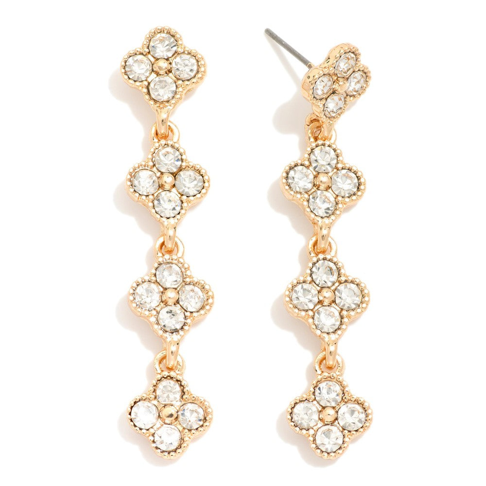 Rhinestone Clover Drop Earrings