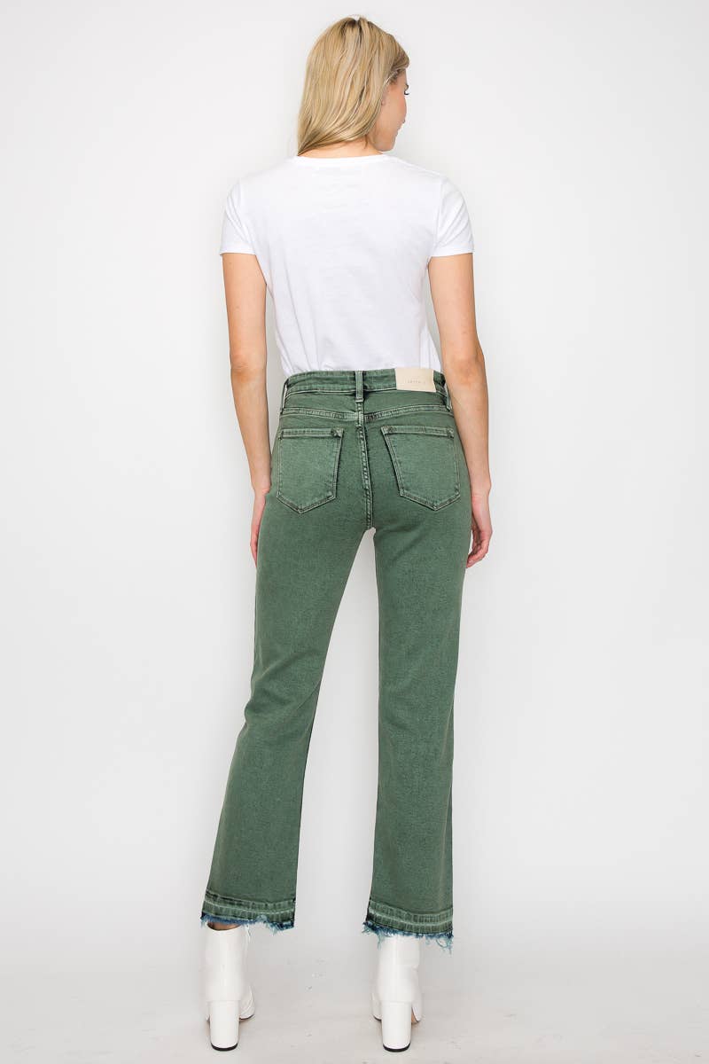 OLIVE TUMMY CONTROL HIGH RISE SLIM STRAIGHT JEANS