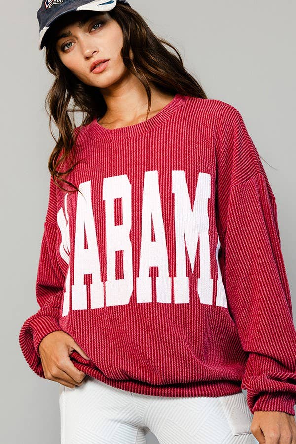 Alabama Comfy Oversize Corded Sweatshirt