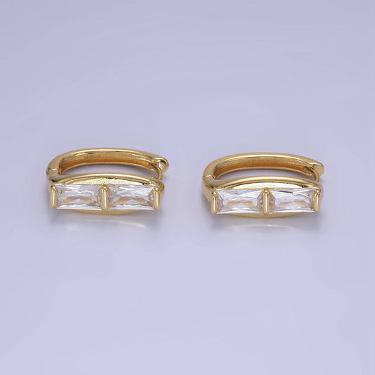 14K Gold Filled Double Baguette  Earrings