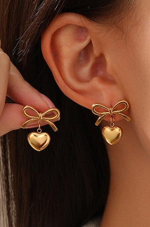 Tarnish-Free Bow Heart Earrings