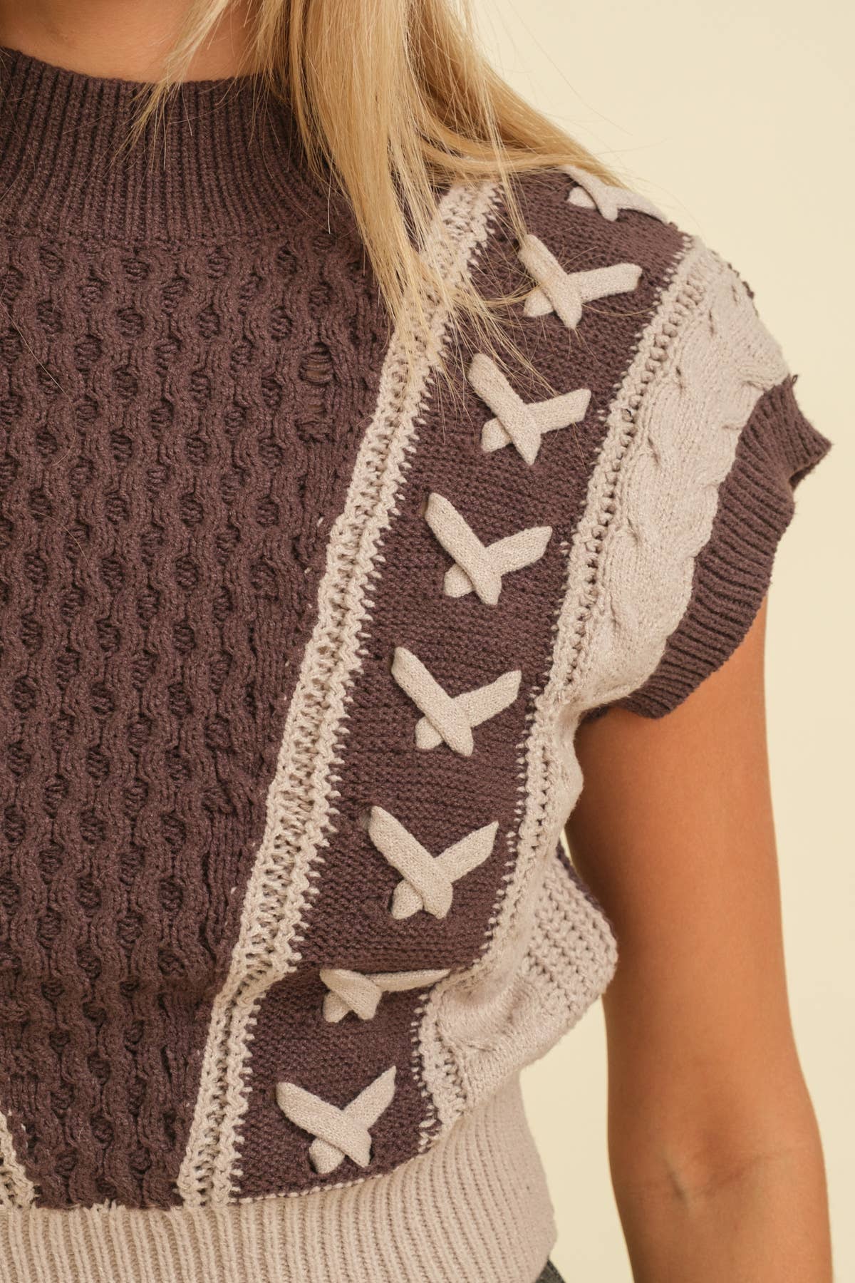 MARSHA CABLE KNIT CROP SWEATER VEST