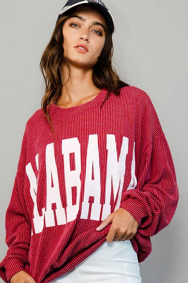 Alabama Comfy Oversize Corded Sweatshirt