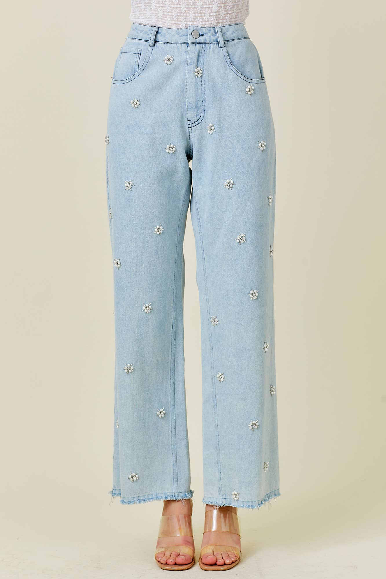 Pearl Trim Denim Pants