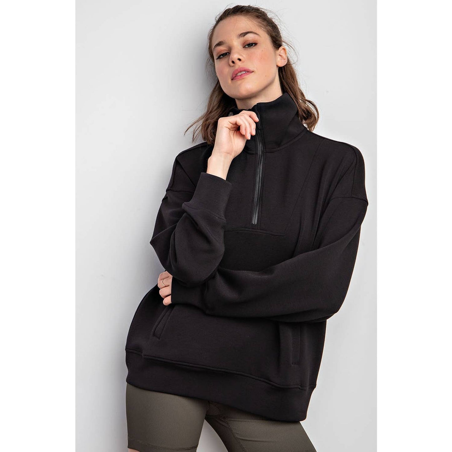 MODAL POLY SPAN QUARTER ZIP FUNNEL NECK PULLOVER