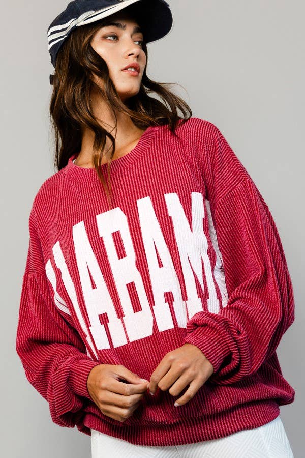 Alabama Comfy Oversize Corded Sweatshirt