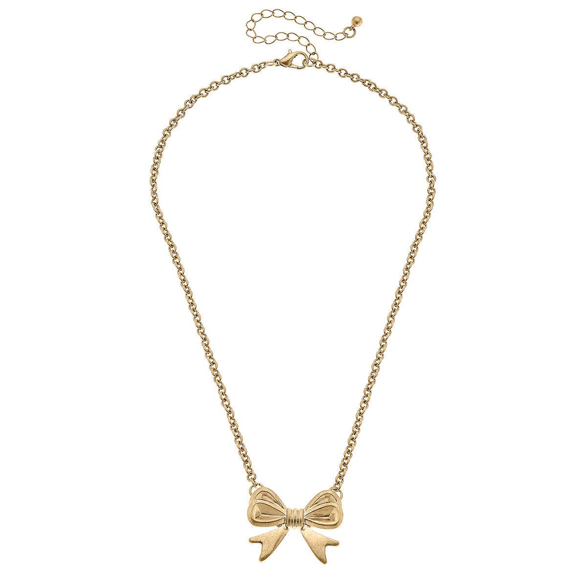 Stephanie Bow Pendant Necklace in Worn Gold