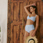 Vintage style high waisted 2 piece swim - Thistle Blue