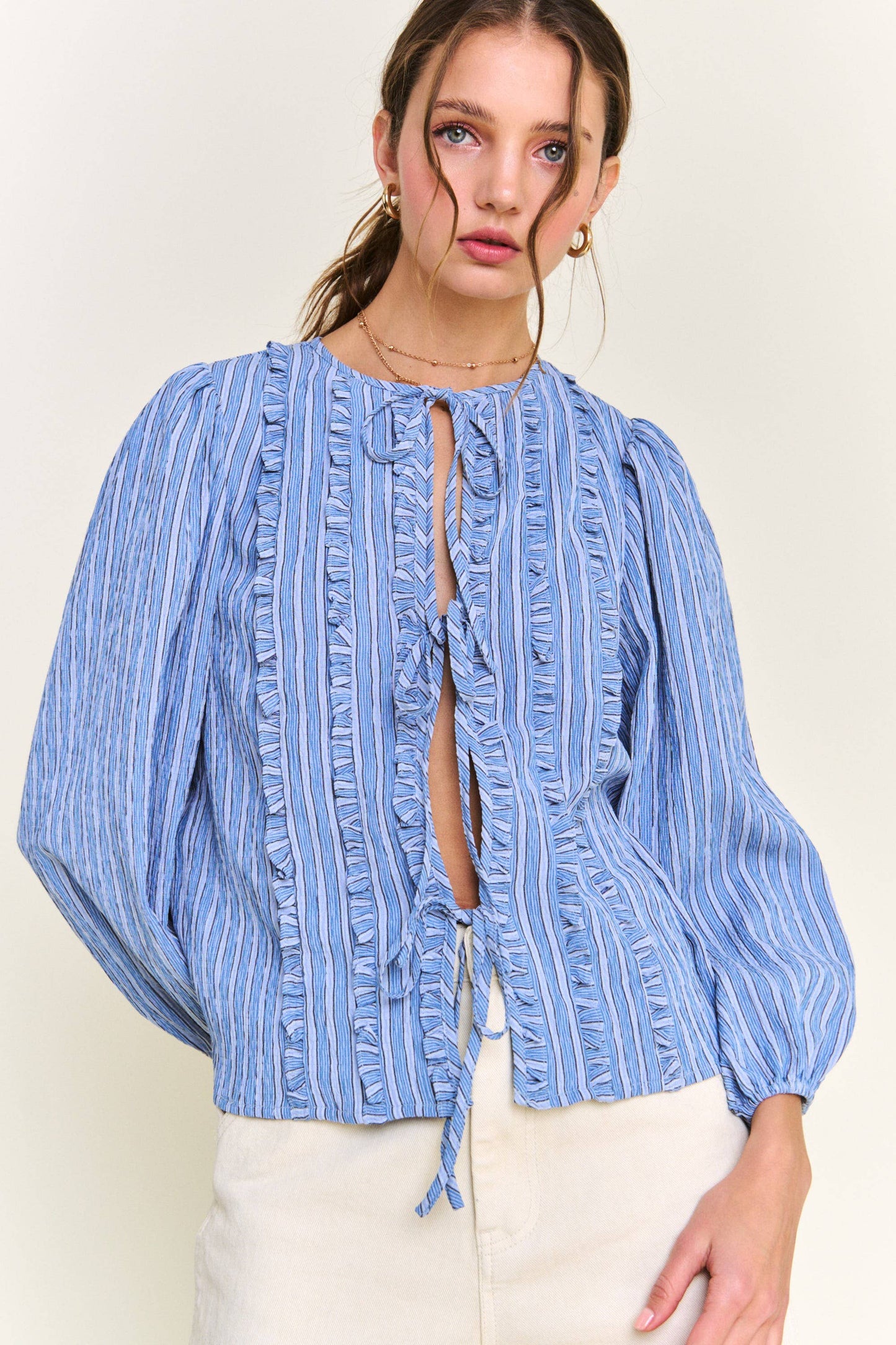 Betsy Blue Striped Long Sleeve Blouse