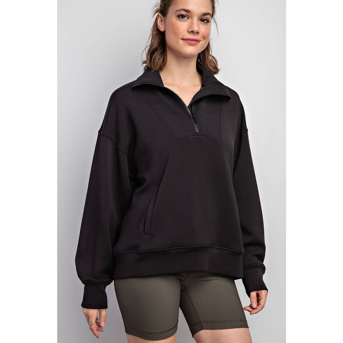 MODAL POLY SPAN QUARTER ZIP FUNNEL NECK PULLOVER