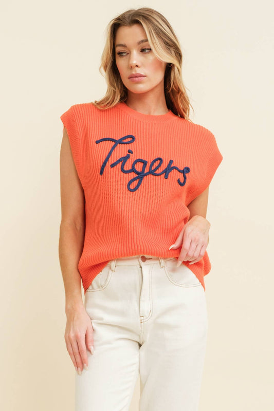 AUBURN TIGERS EMBROIDERED SLEEVELESS SWEATER TOP