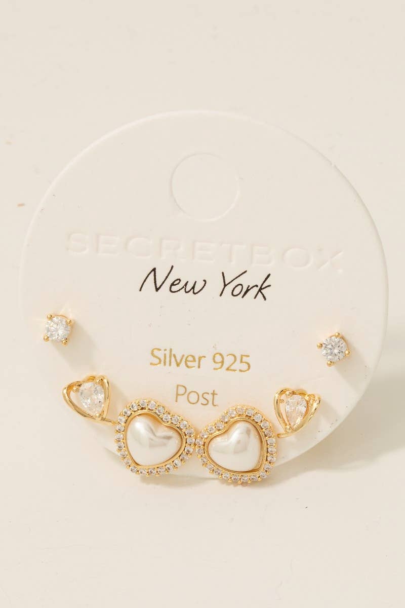 Gold Dipped Mixed Heart And Stud Earrings Set