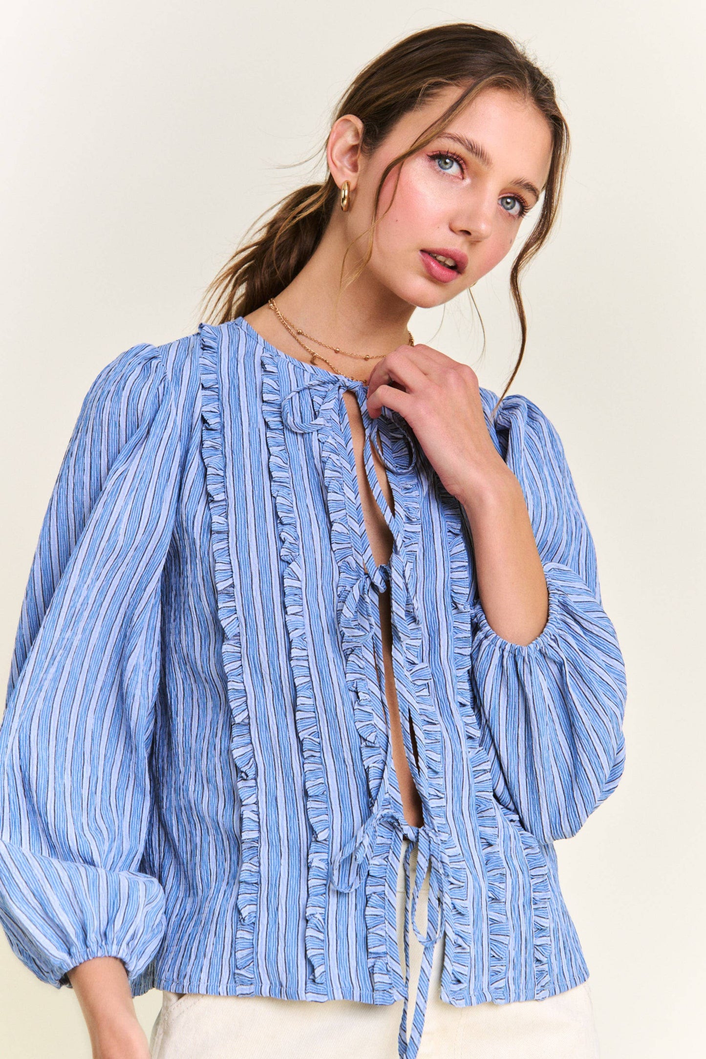 Betsy Blue Striped Long Sleeve Blouse