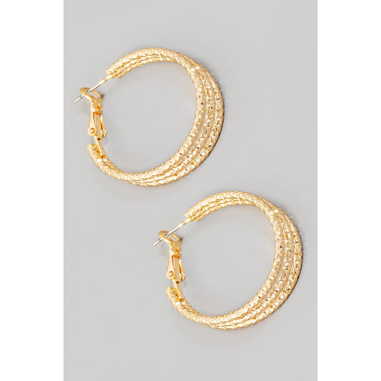 Three Row Latch Hoop Earrings