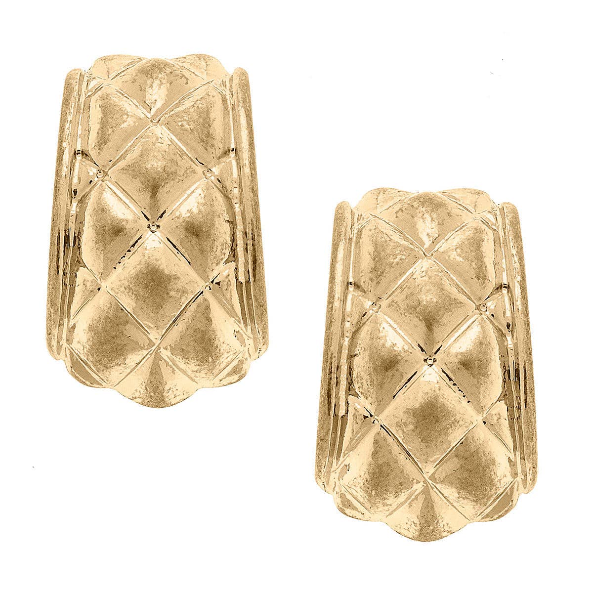 Lotus Chunky Quilted Metal Hoop Earrings in Worn Gold