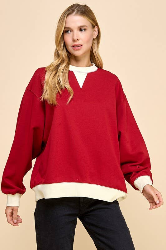 Comfort Wins Oversized Contrast Rib Band Sweatershirt