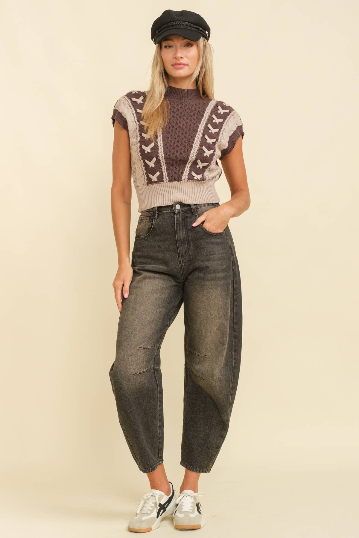 MARSHA CABLE KNIT CROP SWEATER VEST