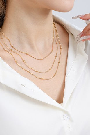 Triple Layer Beaded Chain Necklace