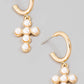 Pearl Studded Cross Charm Hoop Earrings