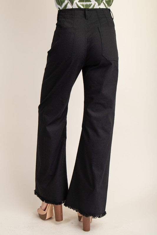 High Waisted Flared Pants with Frayed Hem