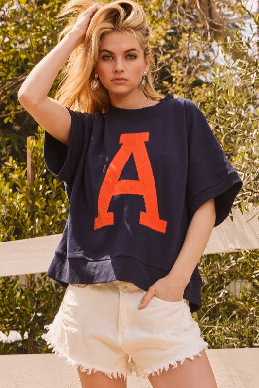 Give me an A Navy Auburn Oversized Sweatshirt