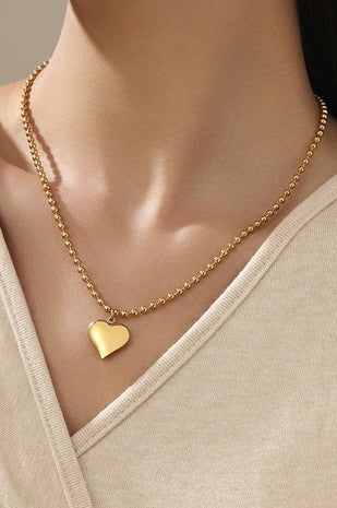 18K Coated Tarnish-Free Puffy Heart on Ball Chain Necklace