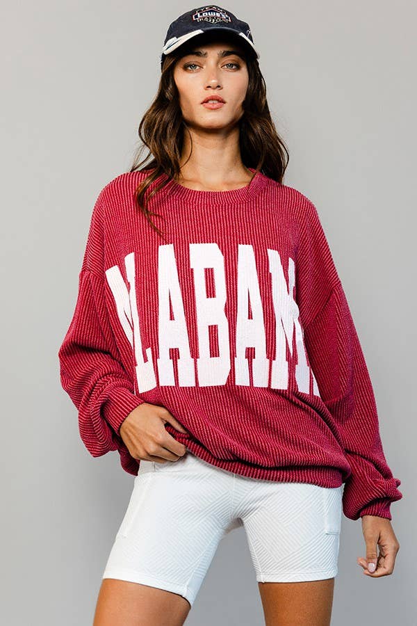 Alabama Comfy Oversize Corded Sweatshirt