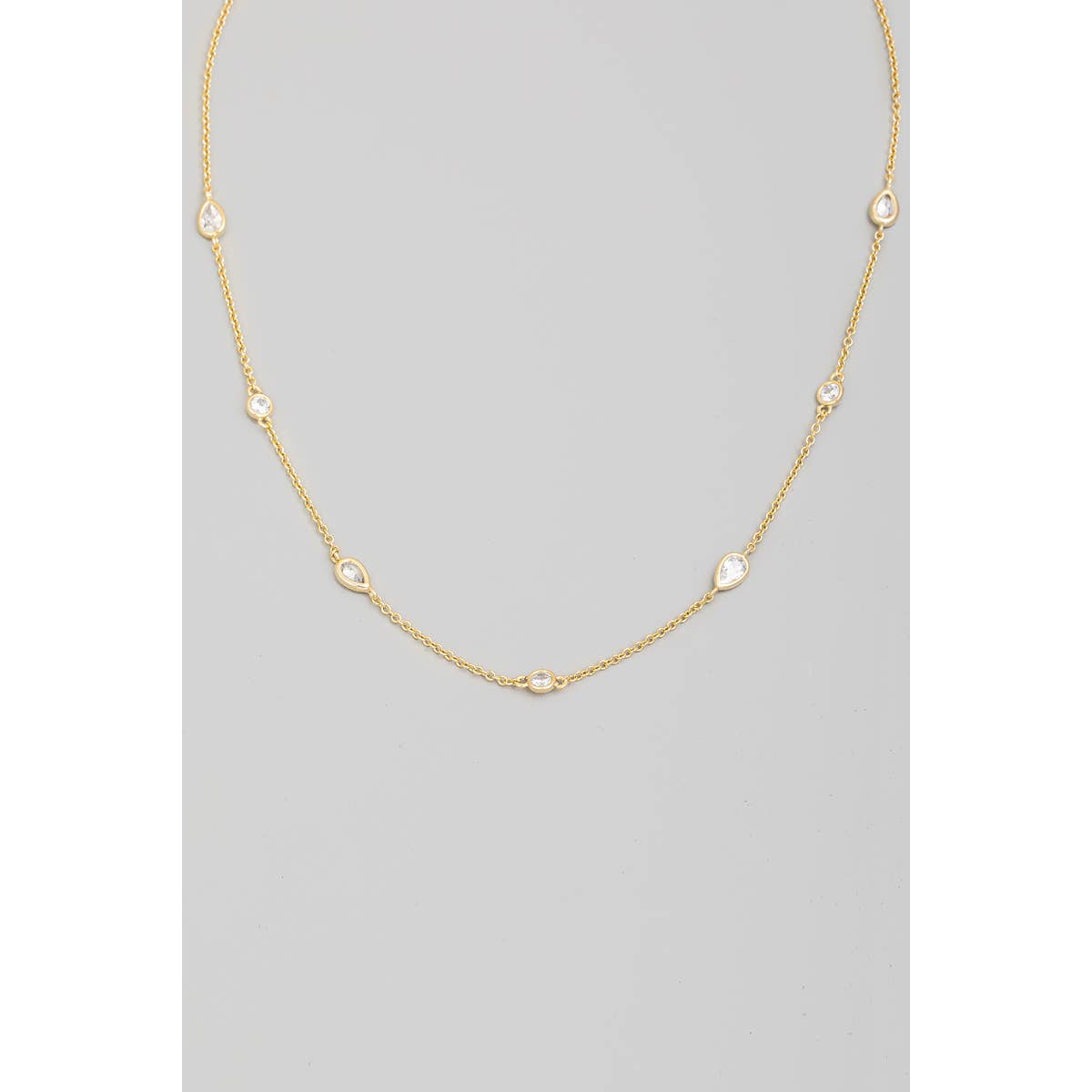 Tear Drop Stud Station Chain Necklace