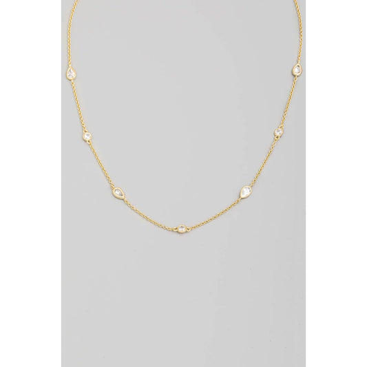 Tear Drop Stud Station Chain Necklace