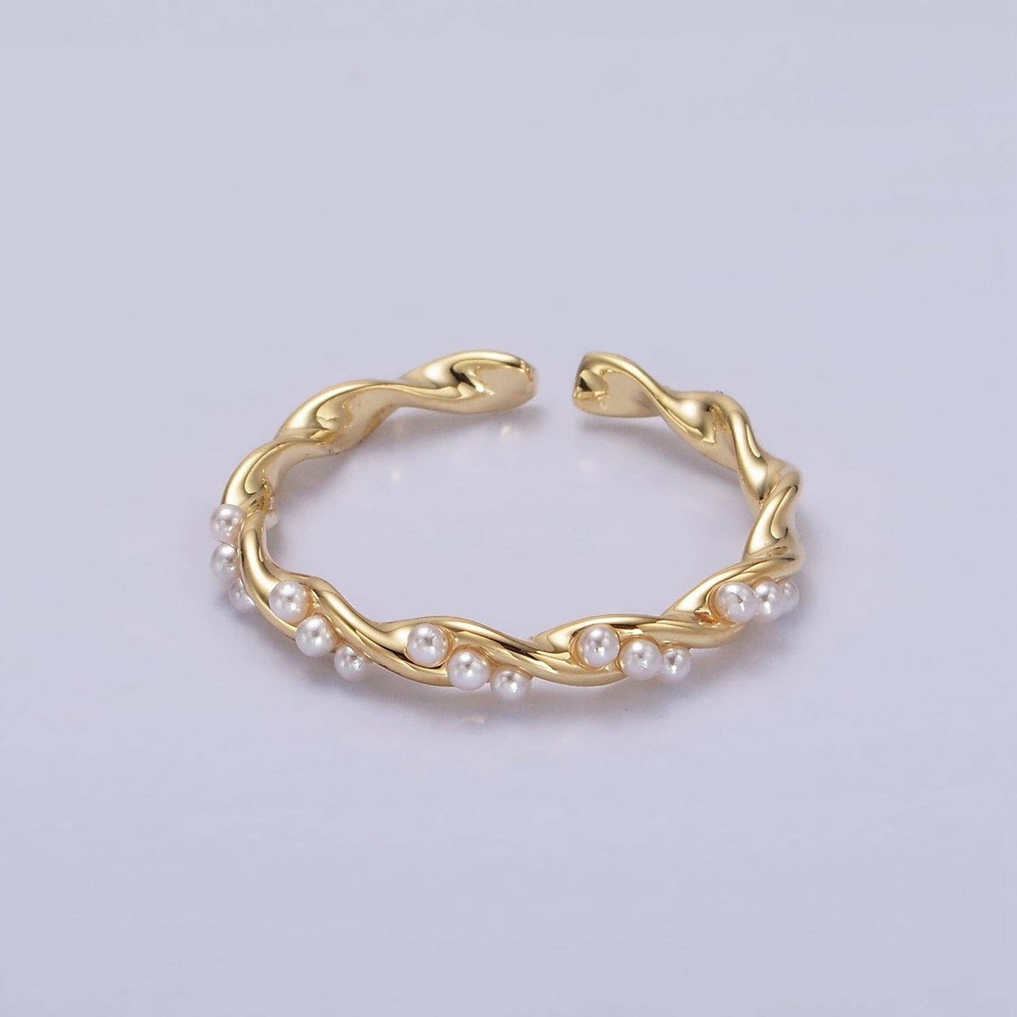 14K Gold Filled Dotted Pearl Lined Twisted Ring