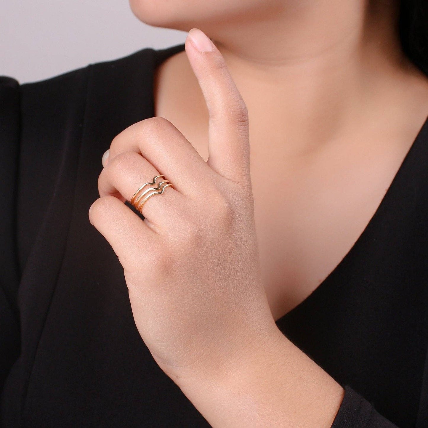 Dainty gold stacking ring set