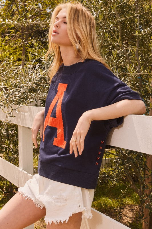 Give me an A Navy Auburn Oversized Sweatshirt