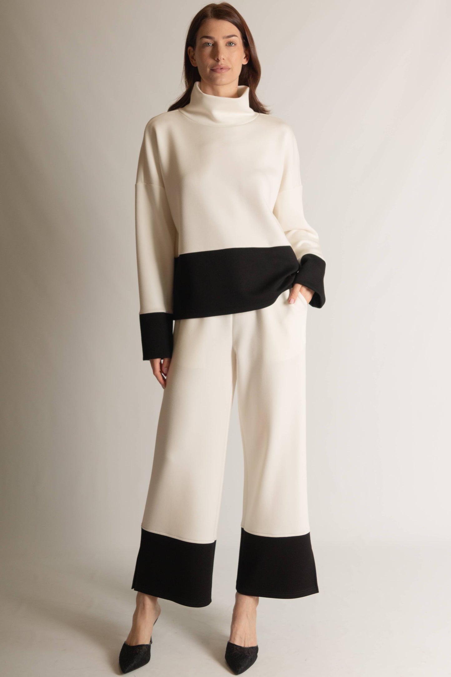 P. CILL Butter Modal Color Block Mock Neck Top & Pant Set