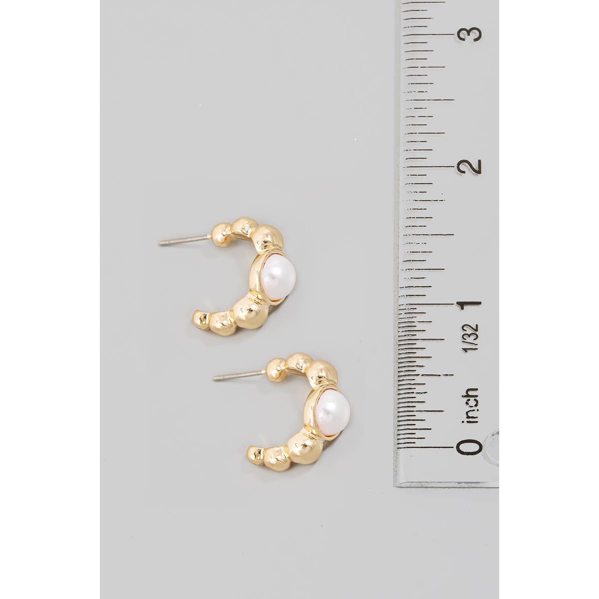 Pearl Stud Abstract Metallic Hoop Earrings