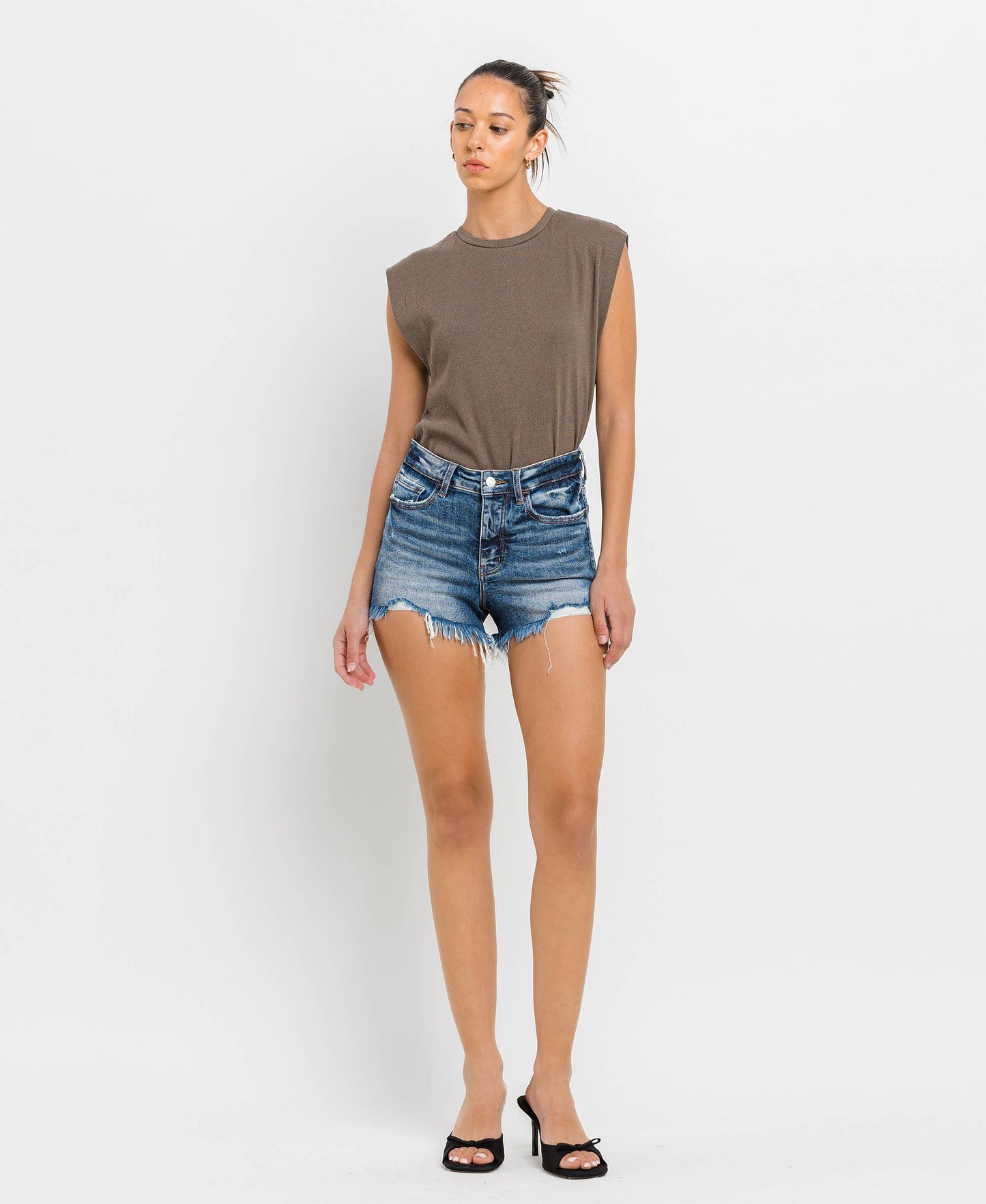 Vervet HIGH RISE ZIPPER UP DENIM SHORTS