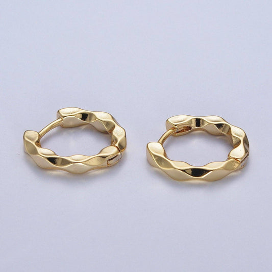 Flat Twist Geometric Gold Huggie Hoops Earrings