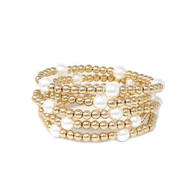 Gold Beaded & Pearl Stretch Bracelet Stack