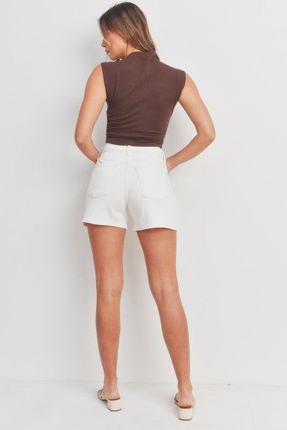 Just USA By Just Black denim All Class High Rise Pleated White Denim Shorts