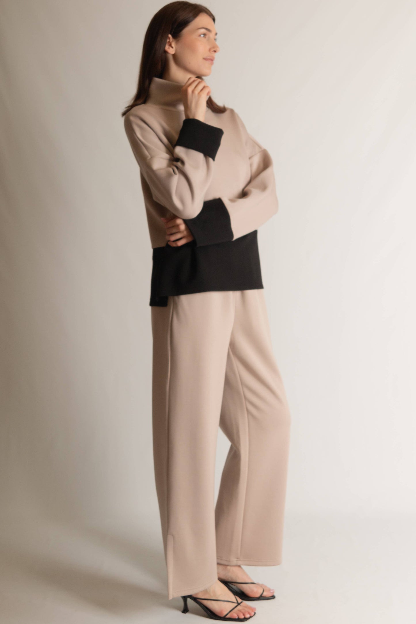 P. CILL Butter Modal Color Block Mock Neck Top & Pant Set