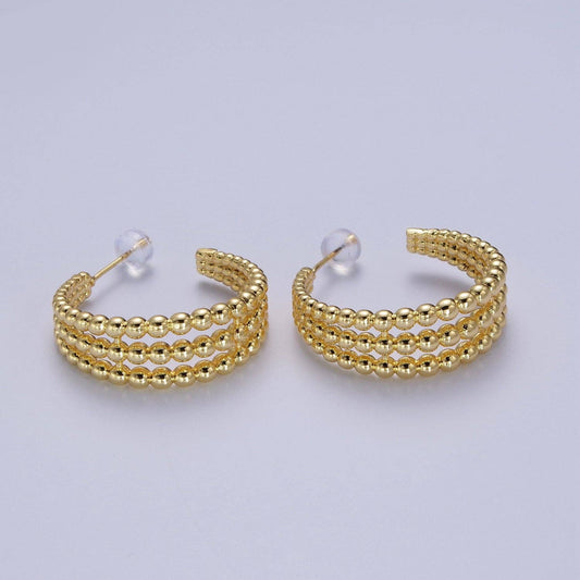 Gold Filled  Tripe Beaded Hoop Earrings