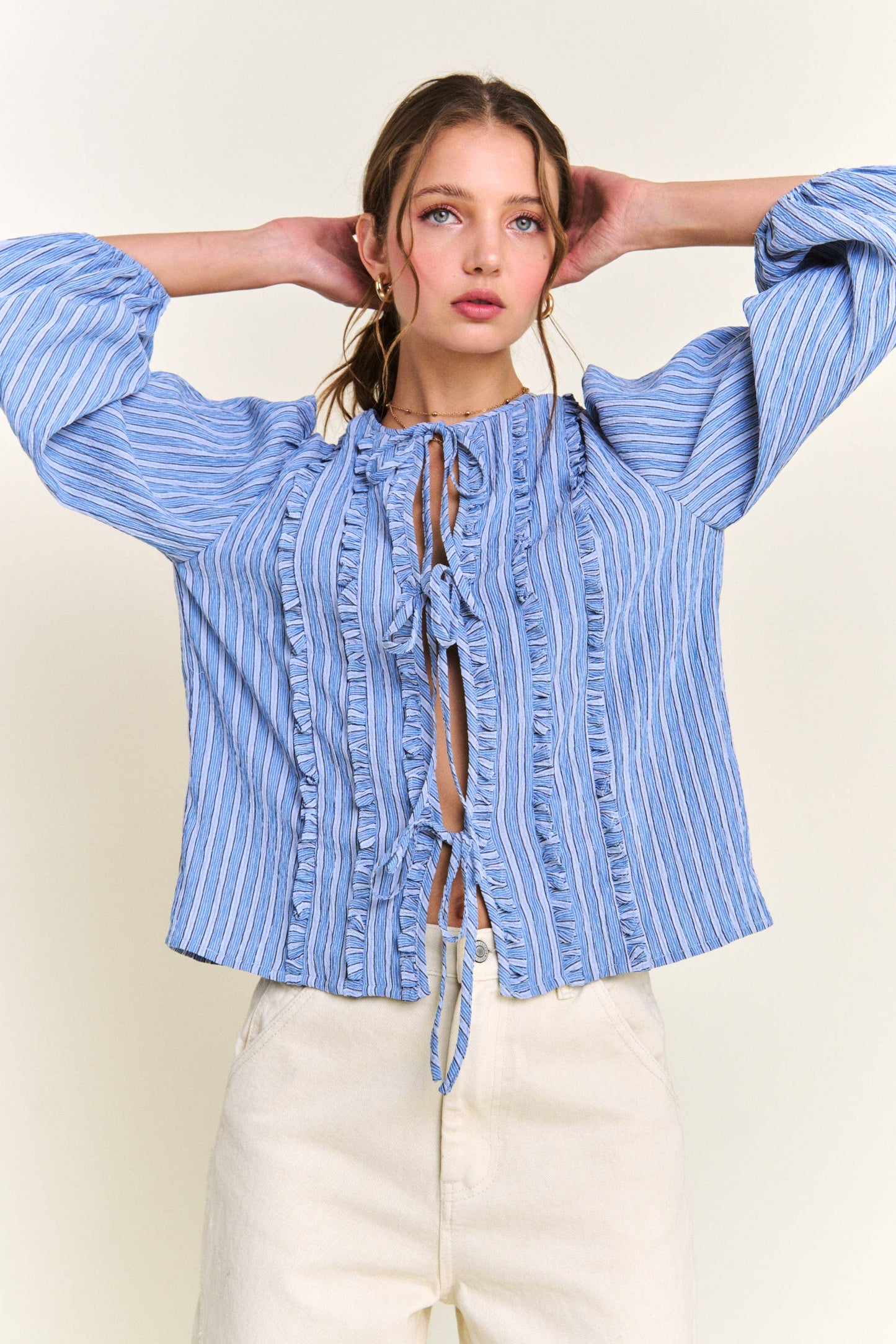 Betsy Blue Striped Long Sleeve Blouse